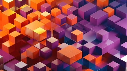  Elegant Modern 3D Abstract Background Featuring Orange and Purple Cubes - High Quality Illustration