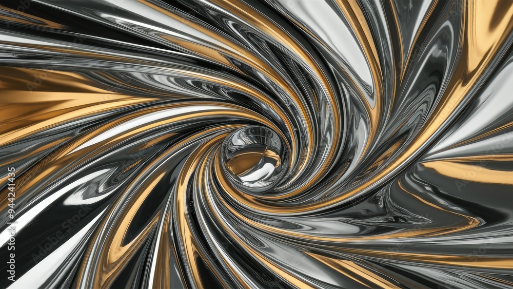 Poster elegant modern 3d rendering of chrome reflection with artistic bezier curve - abstract background hi