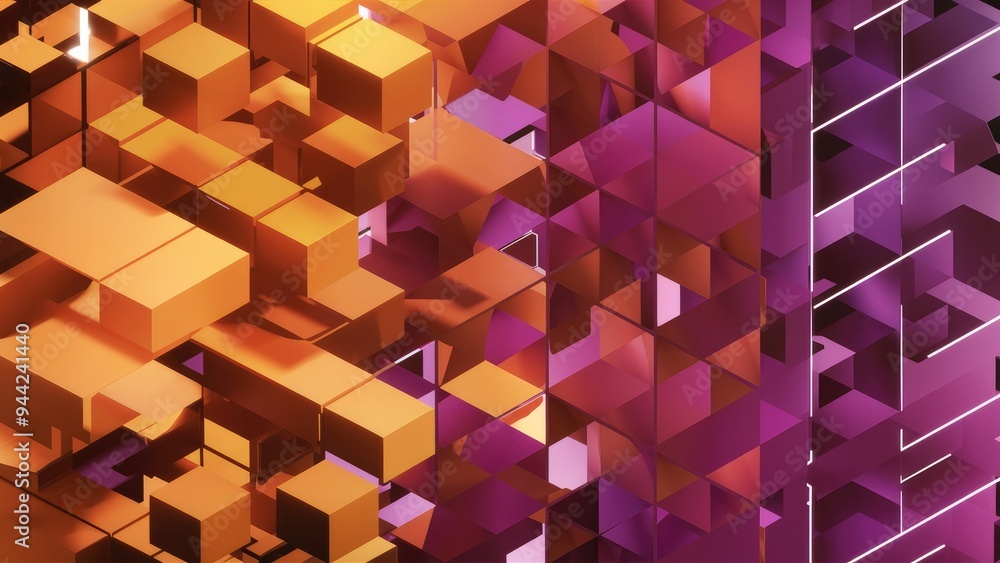 Aufkleber elegant modern 3d rendering of orange and purple cube structure abstract background high-quality ill