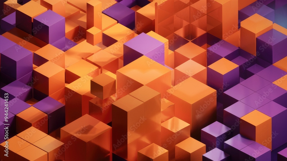 Poster elegant modern 3d rendering of orange and purple cube structure abstract background high-quality ill
