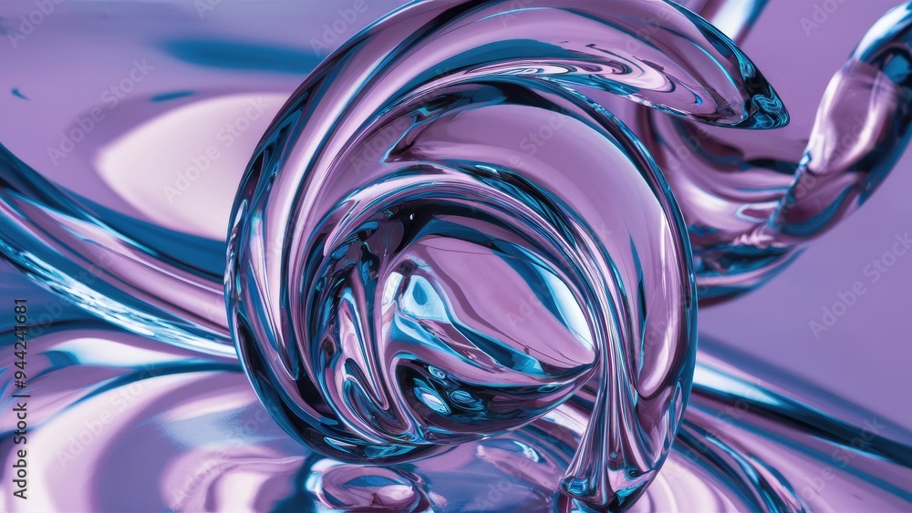 Poster elegant transparent clear glass with curved wavy twists and reflections - abstract 3d rendered backg