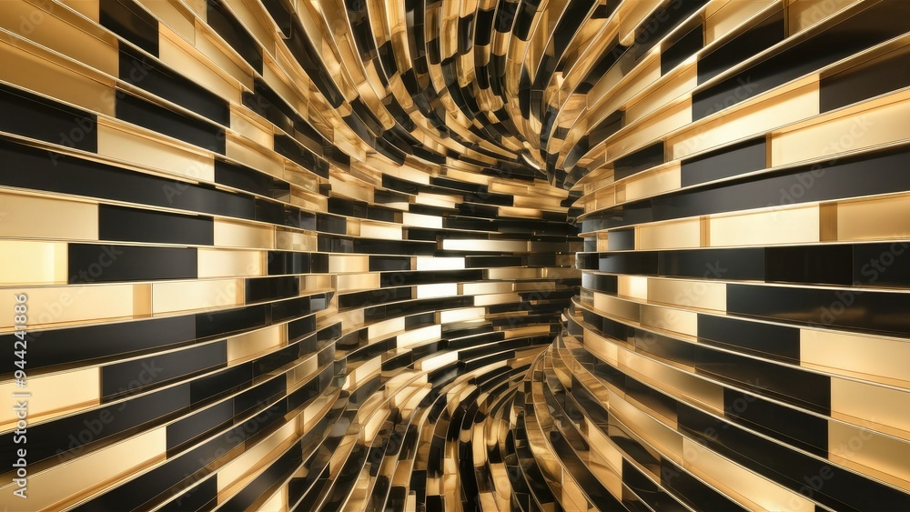Poster elegant gold and black block pattern in perspective. luxurious overlay wallpaper design. chic textur
