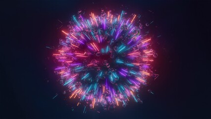 Obraz premium Experience a stunning 3D illustration of a vibrant neon-lit sphere explosion, showcasing artistic creativity and dynamic colors.