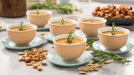 Creamy Pumpkin Soup with Rosemary Garnish
