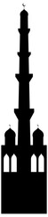 Arabic architecture mosque black silhouette. Mosque roof, Islamic cityscape panorama and minaret skyline silhouettes for Islamic holidays Ramadan, Eid Al-Adha, Eid Mubarak. Isolated vector