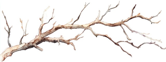 Watercolor illustration of dry tree branches twigs and boughs isolated on a white background Hand painted on paper