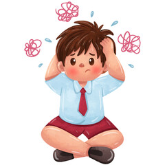 Elementary School Student Confused Watercolor