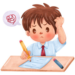 Elementary School Students Writing Assignments Watercolor