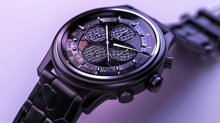 Black chronograph wristwatch with a metal band.