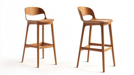 Pair of Wooden Bar Stools on White Background