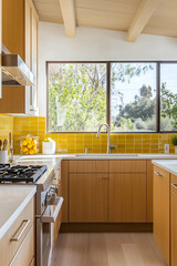 Modern Kitchen Interior with Large Windows and Natural Light