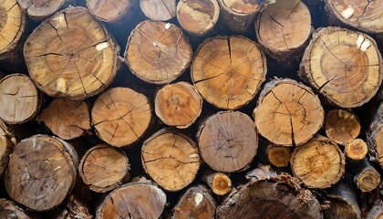 High-Resolution Wallpaper of Wood Logs Viewed from Above, Featuring Detailed Grain Patterns and Natural Textures of Cut Timber in Warm Earthy Tones, Perfect for Rustic and Cozy Interior Decor Themes