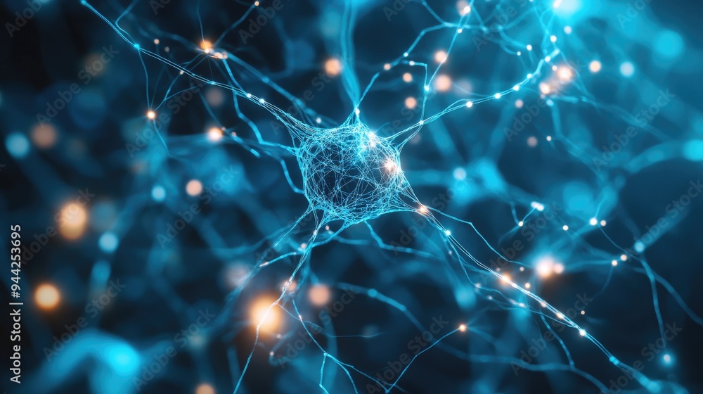 Poster abstract representation of neural connections against a blue backdrop technological design element r
