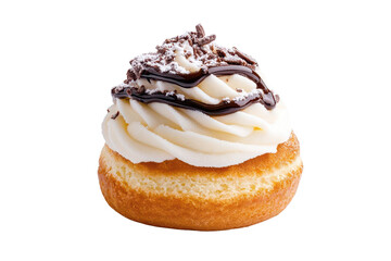 Delicious cream-filled pastry topped with chocolate sauce, perfect for dessert lovers and sweet indulgences isolate on transparency background