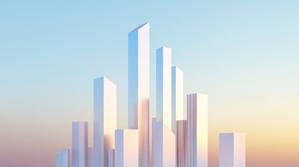 Fototapeta premium A futuristic city skyline, with buildings shaped like bar graphs representing economic growth and investment potential, 3D illustration