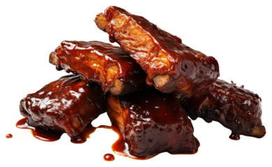 PNG Slow cooked racks of pork ribs with a sticky BBQ sauce covering bbq grilling cooking.