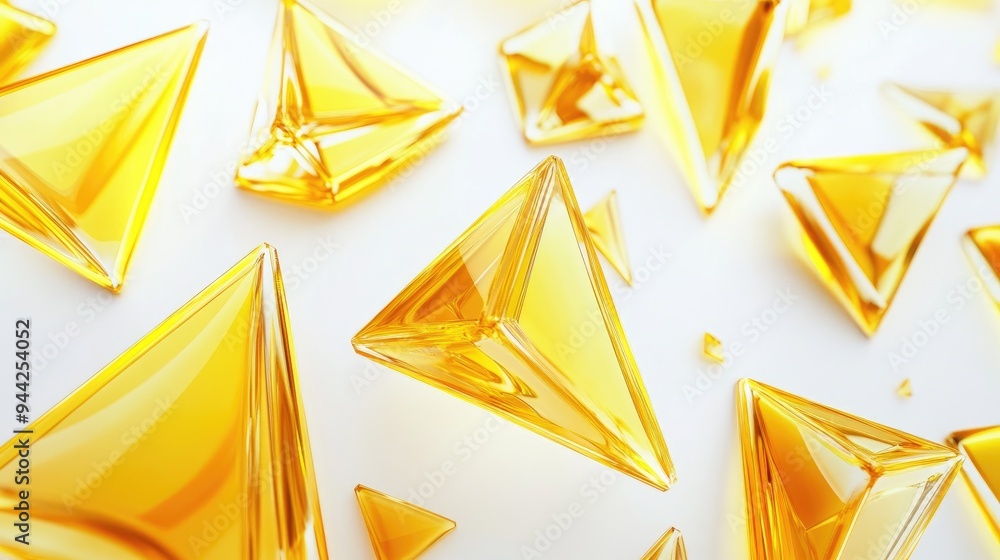 Aufkleber 3d rendering of abstract geometric shapes featuring yellow glass triangular elements set against a w
