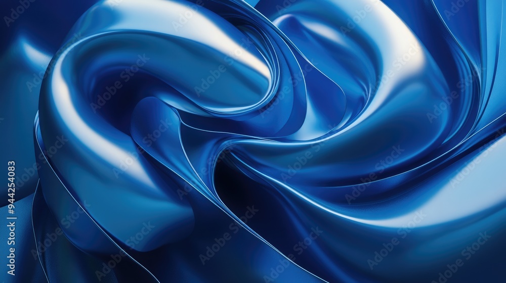 Poster 3d rendering of an abstract composition featuring dynamic blue curves