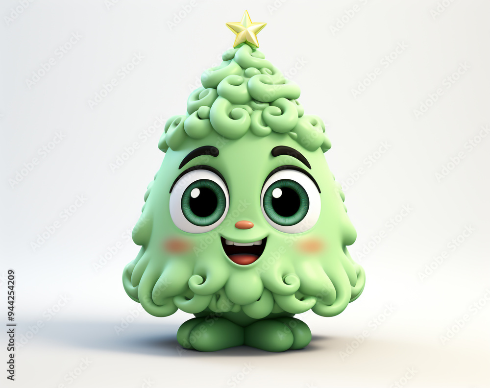 Canvas Prints 3d funny christmas tree cartoon on light background. christmas celebration time