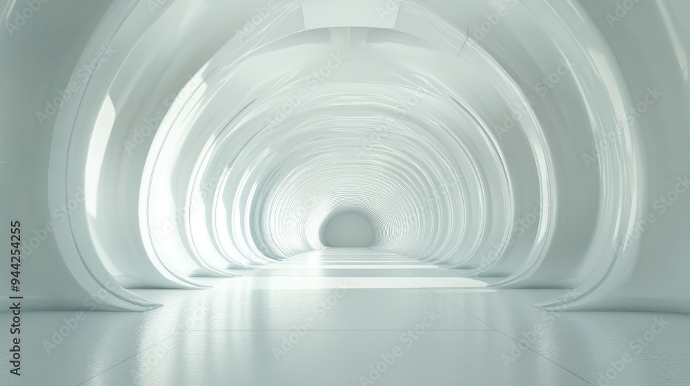 Aufkleber 3d rendering of an abstract white sci fi tunnel resembling a futuristic spaceship corridor
