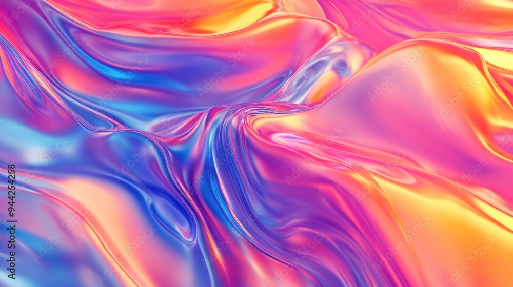 Aufkleber 3d rendering of an abstract vibrant liquid background with a holographic effect perfect for wallpape