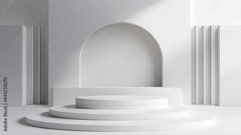 Poster 3d template featuring round and square empty stages with podium stairs includes pedestal and platfor