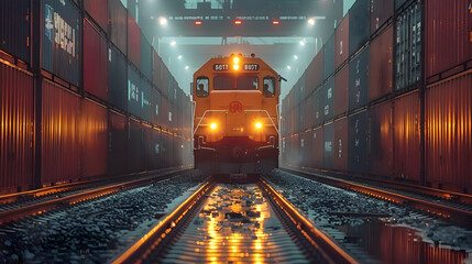 Obraz premium Train in a Tunnel of Shipping Containers Illustration