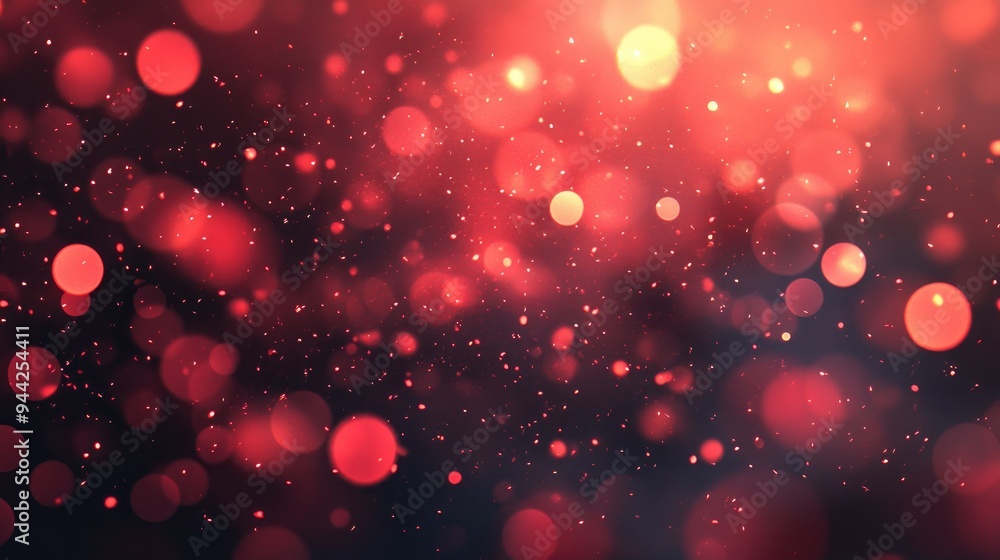 Poster Abstract red bokeh circles create a stunning background illustration filled with vibrant particles