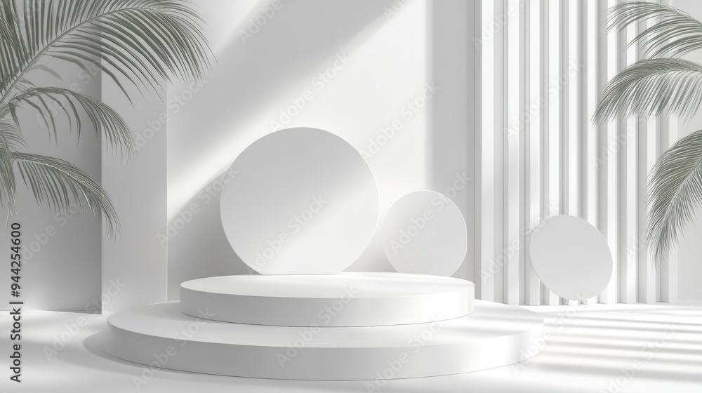 Aufkleber abstract podium background featuring geometric shapes in white colors minimalistic scene with 3d ren