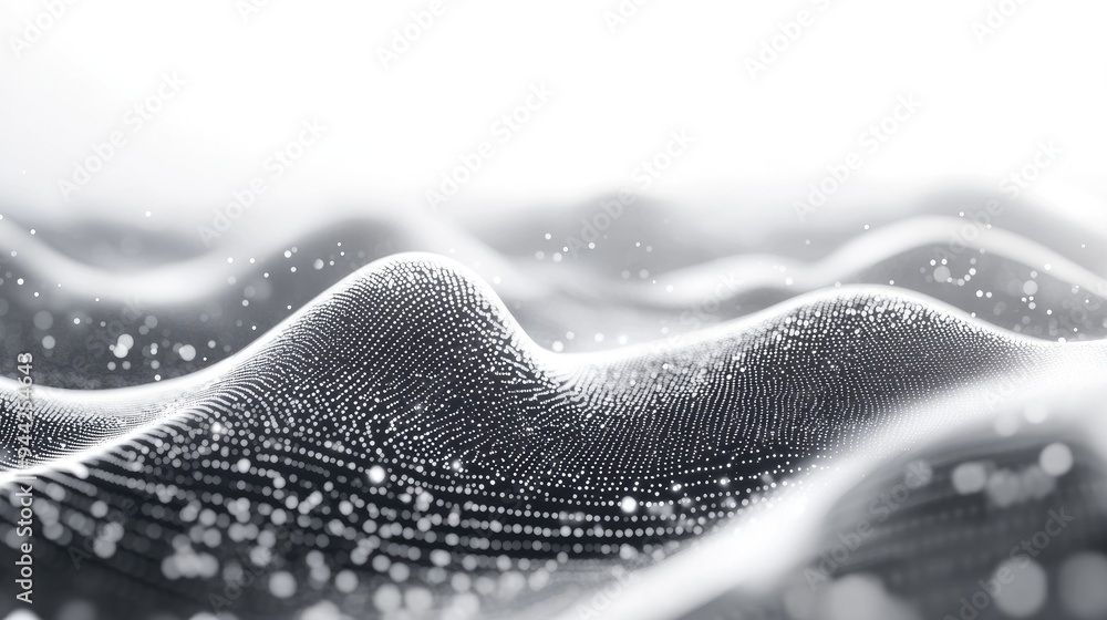 Poster abstract illustration of data technology featuring a futuristic white background with a dynamic wave