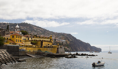 Beautiful view of the old town and fort on a summer day. Funchal. Madeira. Portugal.
