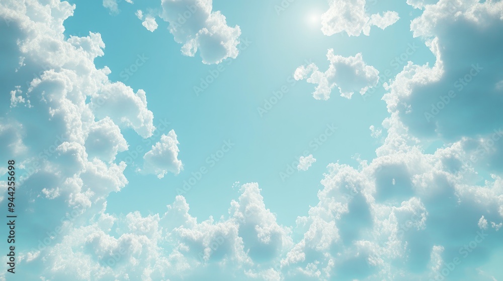 Poster abstract background of a cloudy blue sky with small clouds created through 3d rendering