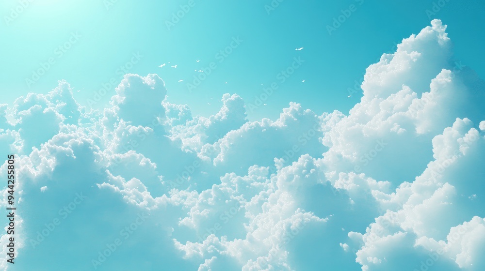 Poster abstract blue sky background with soft scattered clouds featuring a three dimensional illustration e