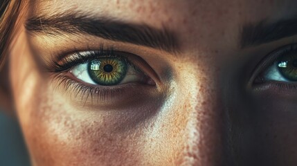 Naklejka premium Close-up of a woman's green eye with freckles