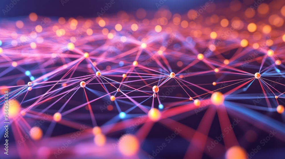 Poster abstract network of interconnected lines and nodes depicting digital communication and technology co