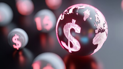 Banking technology, virtual finance world with currency symbols, 3D illustration