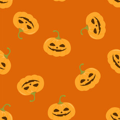Halloween background with scary pumpkins. Seamless pattern. Vector cartoon flat illustration