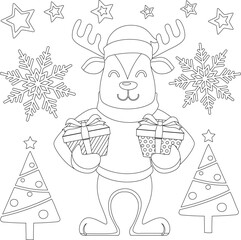 Cute Animal celebrate Christmas day coloring pages for kids kdp interior vector