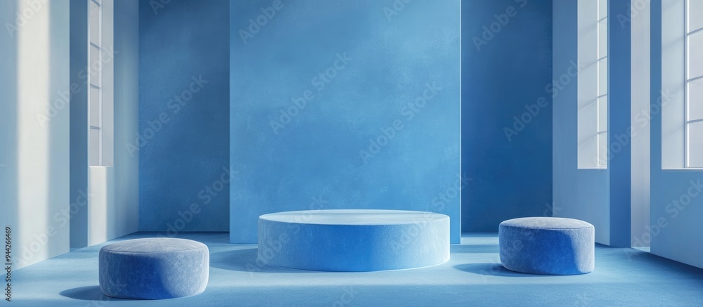 Aufkleber 3d backdrop for a product display podium with a blue theme 3d rendering