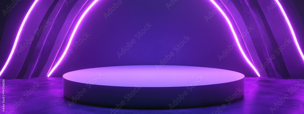 Poster 3d rendering of an abstract purple background featuring a white podium