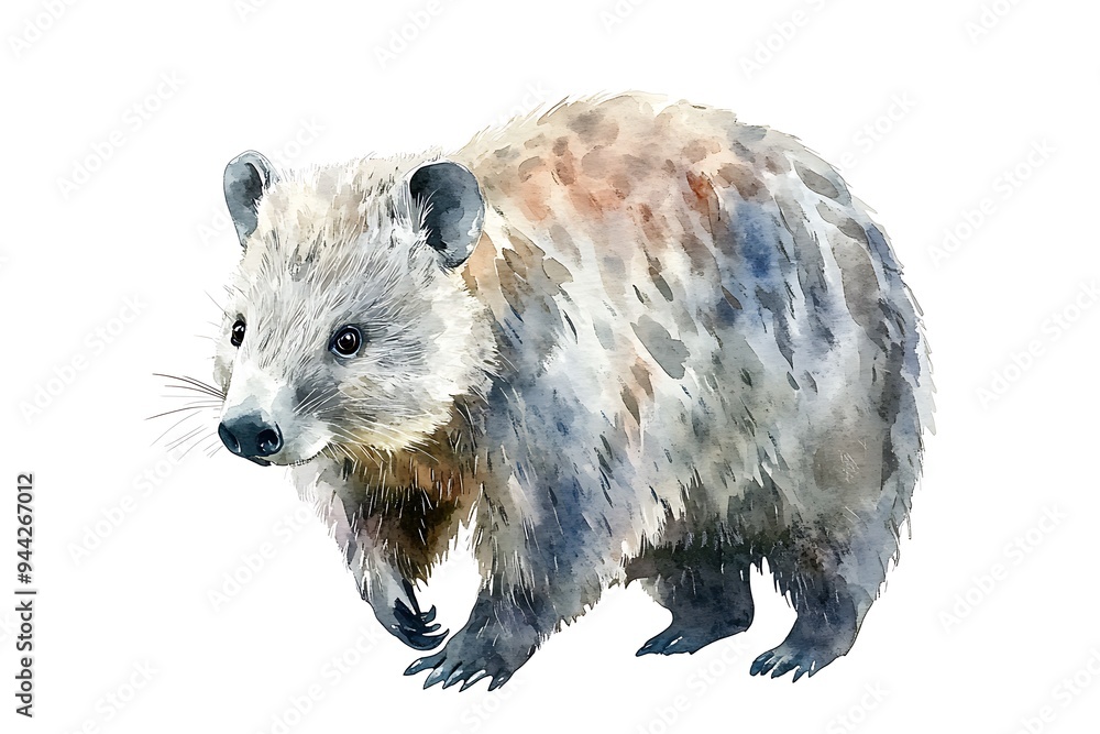 Wall mural A watercolor illustration of a cute, fluffy animal resembling a bear.