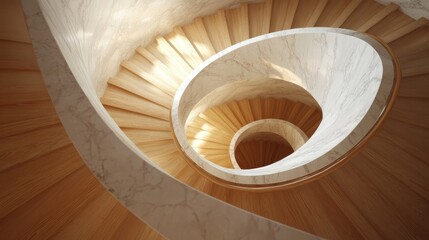 Marble Spiral Staircase. Modern Luxury White Oak Staircase Curving in Indoor Interior