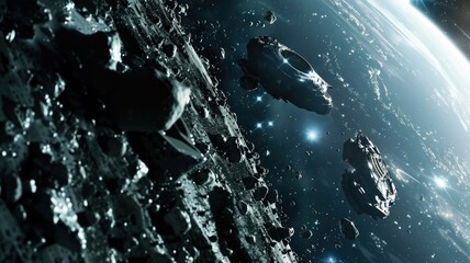 Obraz premium advanced tools used for asteroid mining, with space as the backdrop