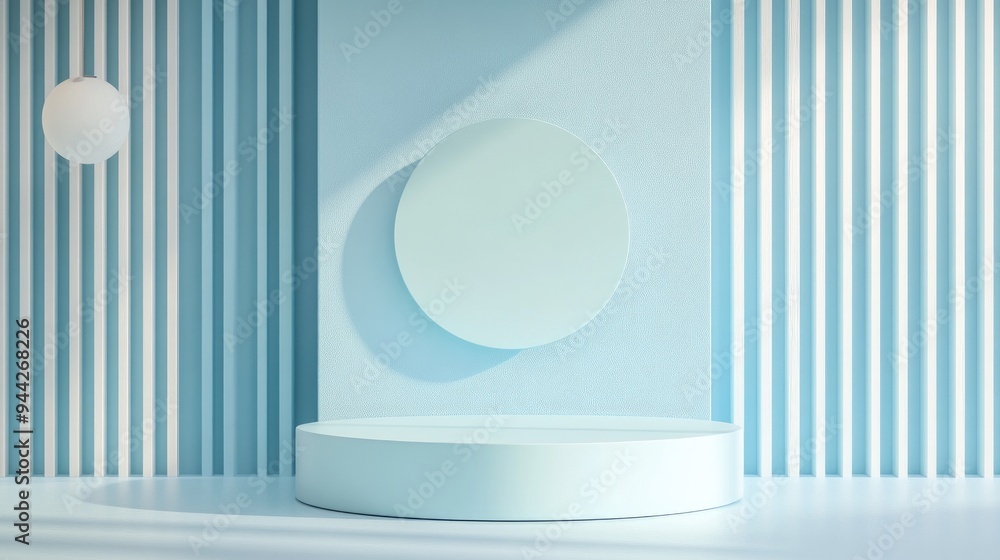 Aufkleber 3d rendering of a minimalist product display background for cream cosmetics with a contemporary blue