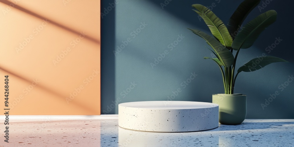 Aufkleber 3D rendering of a podium with abstract geometric shapes