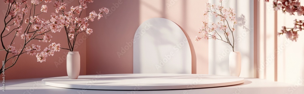 Poster 3d illustration of a minimal studio environment for product presentation in a spring summer theme