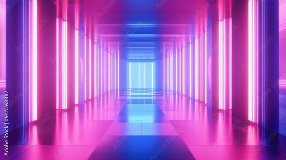 Poster 3d render featuring a vibrant blue pink and violet neon abstract background with ultraviolet lightin