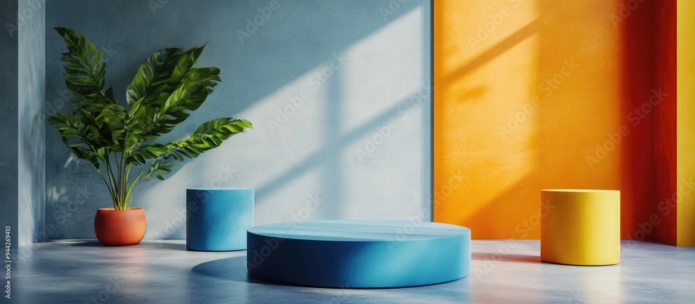 Poster 3D rendering of a podium for product display with customizable colors