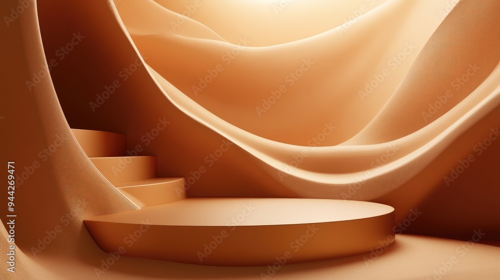 Poster 3D rendering of an abstract background featuring a product podium in shades of brown