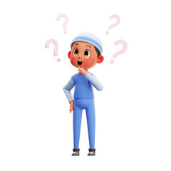 3d Character Boy Thinking Questions illustration